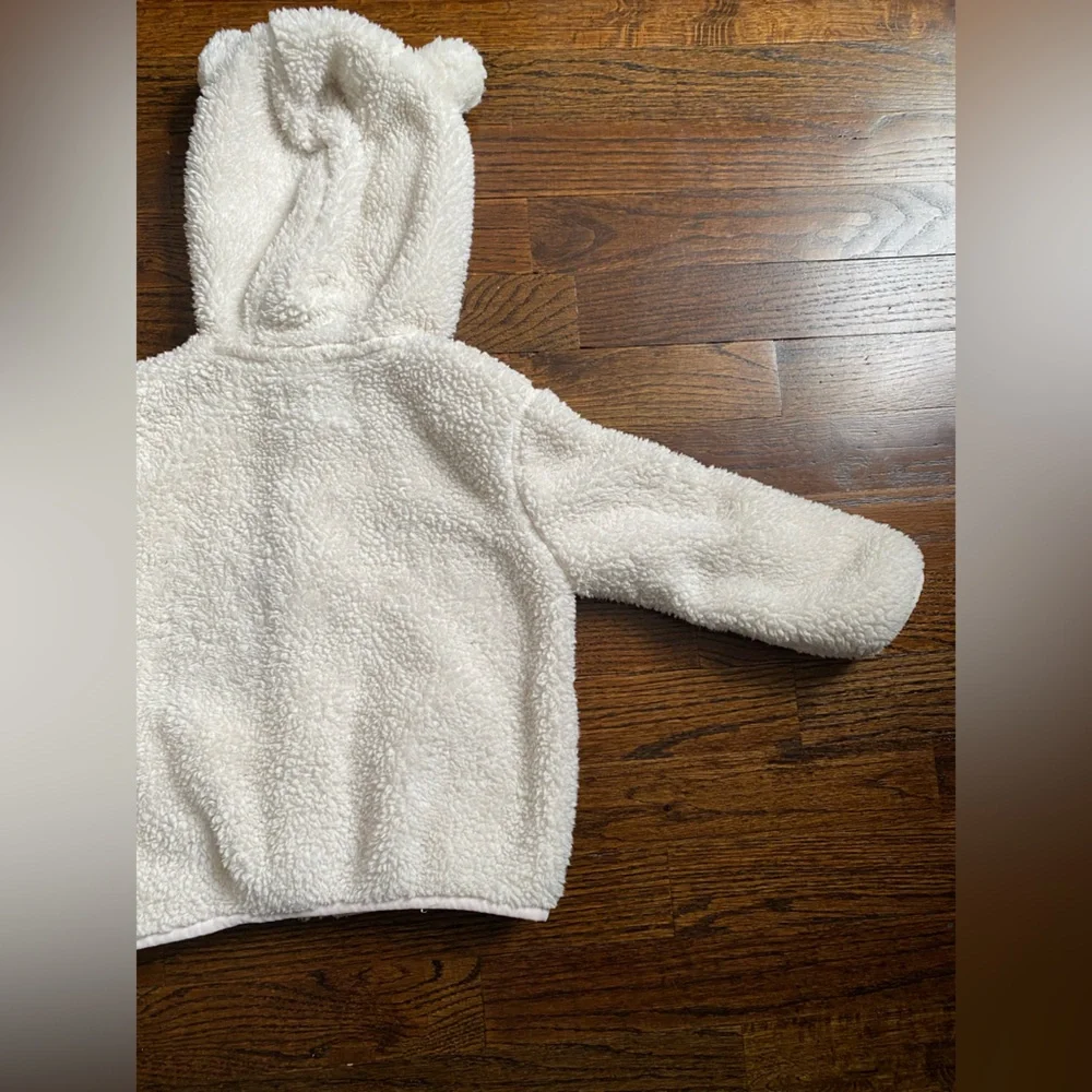 3T toddler girl sherpa fleece zip up hoodie Old Navy Cream White Jacket bear ear